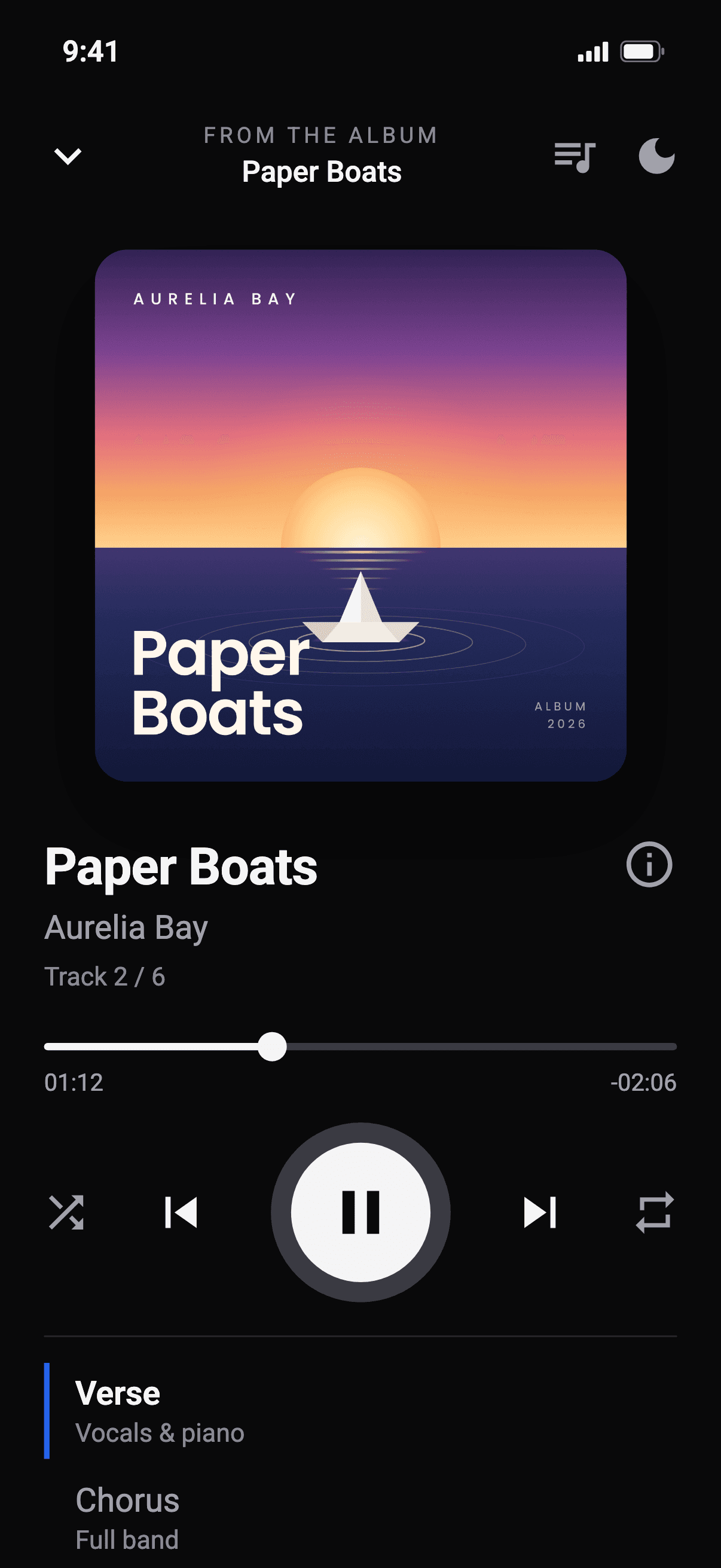 TapPlayer App: Wiedergabe des Albums «Paper Boats»